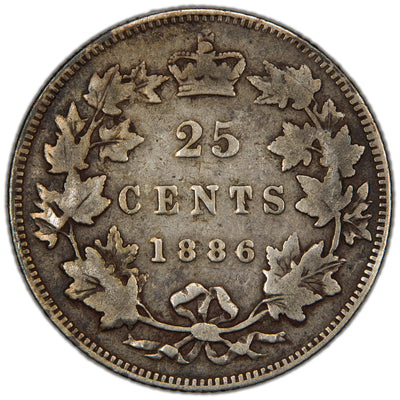 Canada 1886 Obverse #4 6/6 25 Cents Quarter Silver Coin - Very Good