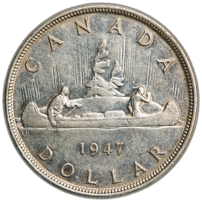 Canada 1947 Pointed 7 4xHP $1 Silver Dollar Coin - EF