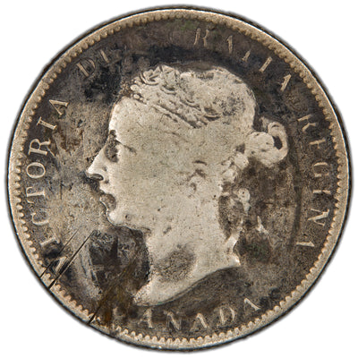 Canada 1887 25 Cents Quarter Silver Coin - Environmental Damage