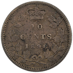 Canada 1898 Obverse #5 10 Cents Dime Silver Coin - Fine