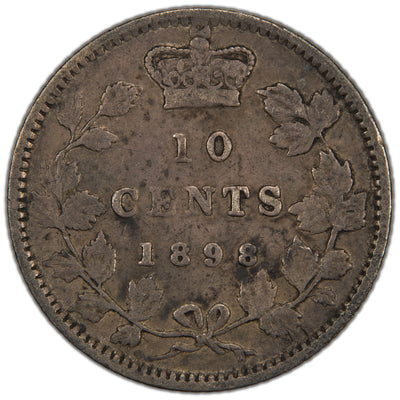 Canada 1898 Obverse #5 10 Cents Dime Silver Coin - Fine