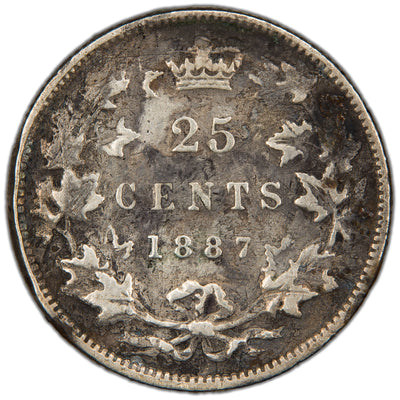 Canada 1887 25 Cents Quarter Silver Coin - Environmental Damage