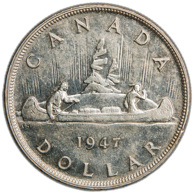 Canada 1947 Blunt 7 $1 Silver Dollar Coin - EF +