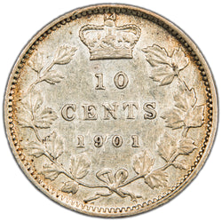 Canada 1901 10 Cents Dime Silver Coin - EF