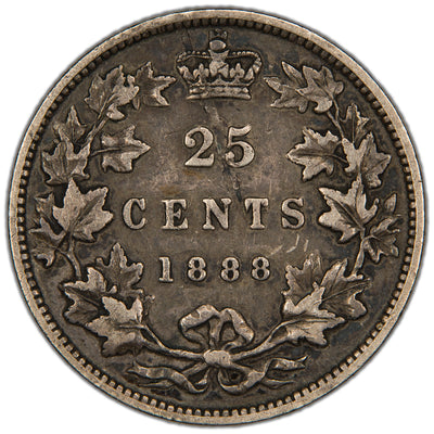 SOLD Canada 1888 Narrow 8's 25 Cents Quarter Silver Coin - Fine