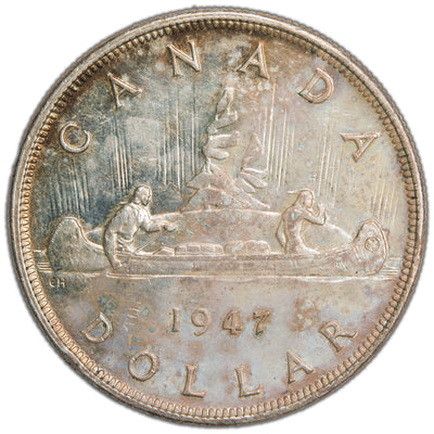 Canada 1947 Blunt 7 7/7 $1 Silver Dollar Coin - Almost Uncirculated