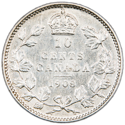 Canada 1908 10 Cents Dime Silver Coin - Cleaned