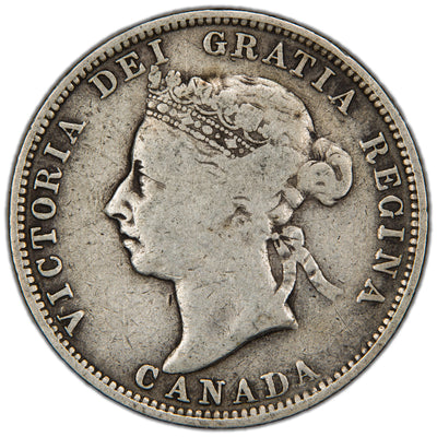 Canada 1890-H 25 Cents Quarter Silver Coin - Very Good