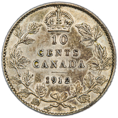Canada 1912 10 Cents Dime Silver Coin - AU