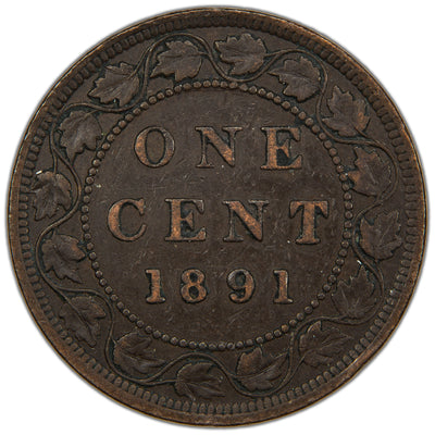 Canada 1891 LDLL Obverse #3 One Large Cent Coin - EF
