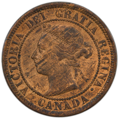 Canada 1891 SDLL Obverse #2 One Large Cent Coin - Fine (cleaned)
