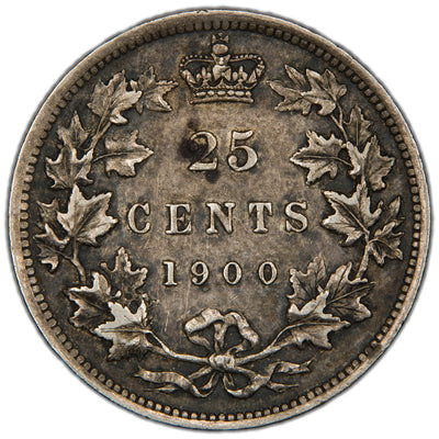 Canada 1900 25 Cents Quarter Silver Coin - EF