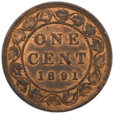 Canada 1891 SDLL Obverse #2 One Large Cent Coin - Fine (cleaned)