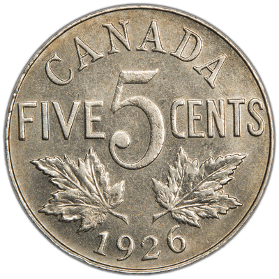 Canada 1926 Near 6 5 Cents Nickel Coin - Almost Uncirculated