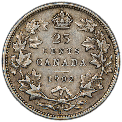 Canada 1902-H 25 Cents Quarter Silver Coin - Choice VF