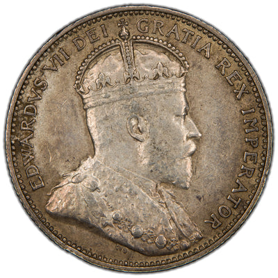 Canada 1910 25 Cents Quarter Silver Coin - Almost Uncirculated
