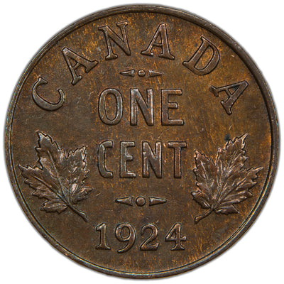 Canada 1924 One Small Cent Coin - AU (cleaned)