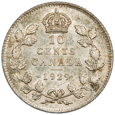 Canada 1929 10 Cents Dime Silver Coin - Choice AU