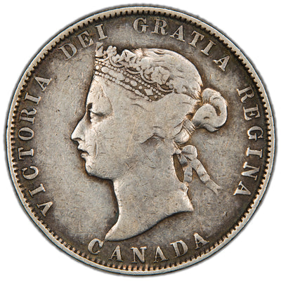 Canada 1871-H Obverse #2 25 Cents Quarter Silver Coin - Fine