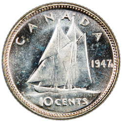 SOLD Canada 1947 Maple Leaf 10 Cents Dime Silver Coin - Choice Uncirculated