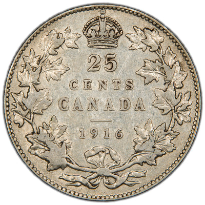 Canada 1916 25 Cents Quarter Silver Coin - VF/EF