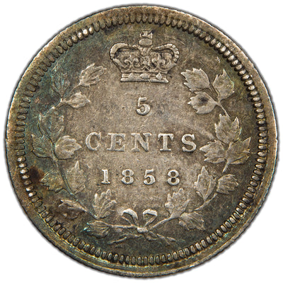 SOLD Canada 1858 Small Date 5 Cents Silver Coin - EF