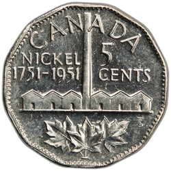SOLD Canada 1951 5 Cents Nickel Coin - Choice Uncirculated