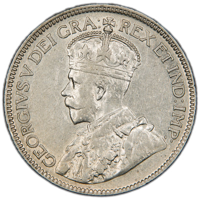 Canada 1917 25 Cents Quarter Silver Coin - About AU (cleaned)