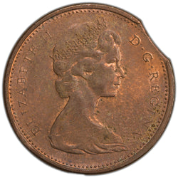 SOLD Canada 1965 SBB5 1 Small Cent Error Coin - Curved Clipped Planchet