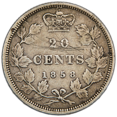 Canada 1858 20 Cents Silver Coin One Year Type! - VF (reverse scratched)