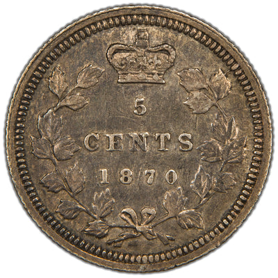 Canada 1870 Flat Rim 5 Cents Silver Coin - AU