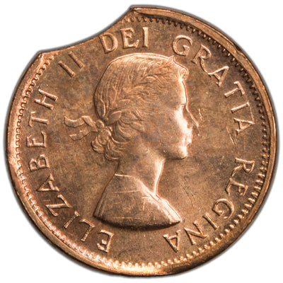 Canada 1963 1 Small Cent Error Coin - Curved Clipped Planchet