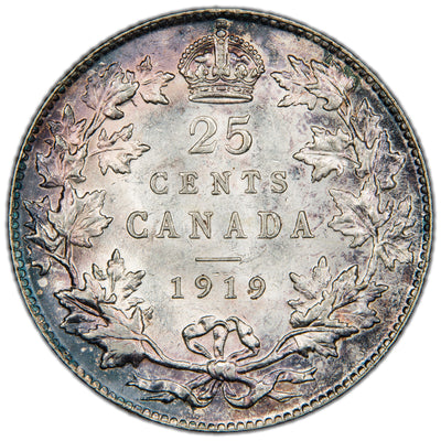Canada 1919 25 Cents Quarter Silver Coin - Choice AU
