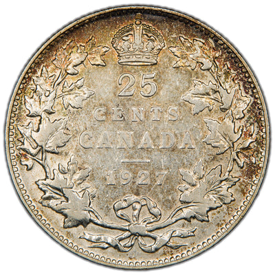 Canada 1927 25 Cents Quarter Silver Coin - VF (cleaned)