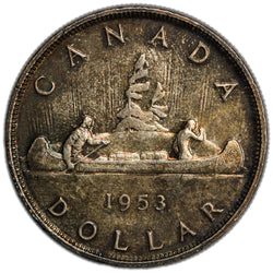 Canada 1953 Shoulder Fold $1 Silver Dollar Coin - Choice Uncirculated