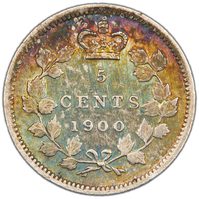 Canada 1900 Round 0's 5 Cents Silver Coin - EF (hairlines)