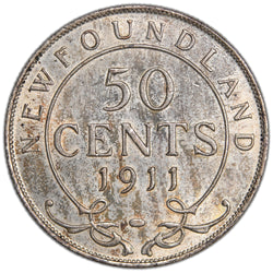 Newfoundland 1911 50 Cents Half Dollar Silver Coin - AU