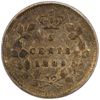 Canada 1889 5 Cents Silver Coin - Very Fine