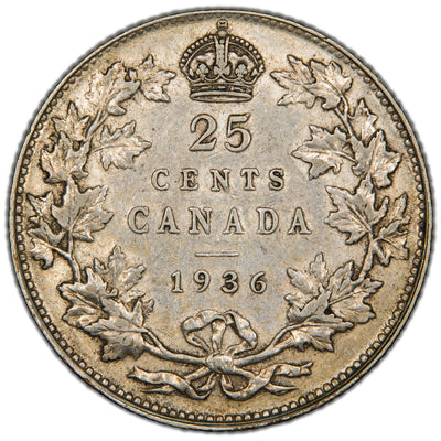 Canada 1936 25 Cents Quarter Silver Coin - EF