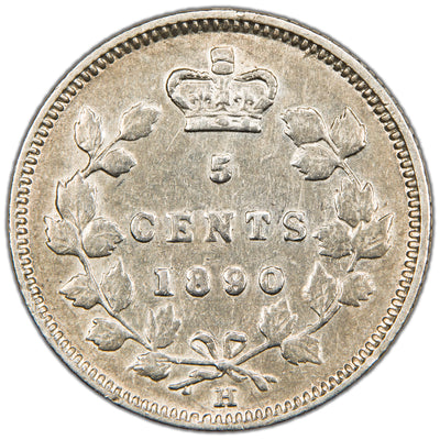 Canada 1890-H 5 Cents Silver Coin - EF (obverse scratch)