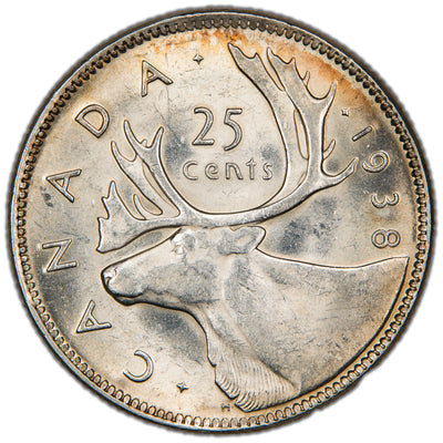 Canada 1938 25 Cents Quarter Silver Coin - Choice Uncirculated