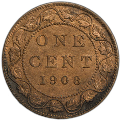 Canada 1908 1 Large Cent Coin - Uncirculated +