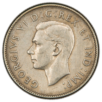 Canada 1947 Dot 25 Cents Quarter Silver Coin - VF (cleaned)