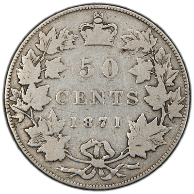 Canada 1871 50 Cents Half Dollar Silver Coin - Good +