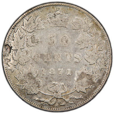 Canada 1871-H 50 Cents Half Dollar Silver Coin - VG (reverse delamination)