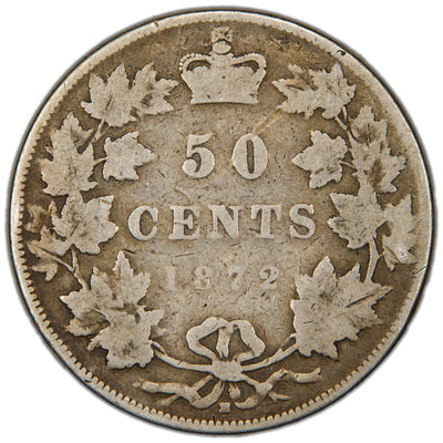 Canada 1872-H A/V 50 Cents Half Dollar Silver Coin - Good