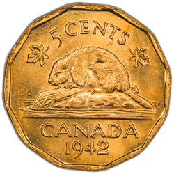 SOLD Canada 1942 Tombac 5 Cents Coin - Choice Uncirculated