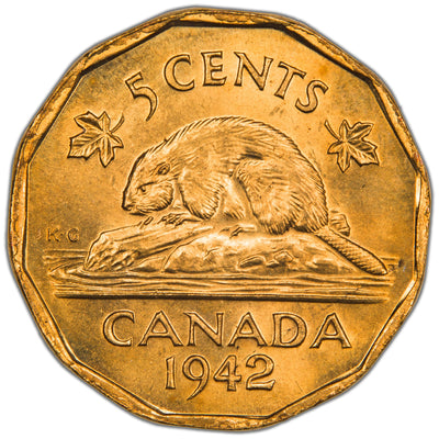 SOLD Canada 1942 Tombac 5 Cents Coin - Choice Uncirculated