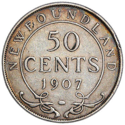 Newfoundland 1907 50 Cents Half Dollar Silver Coin - Very Fine +