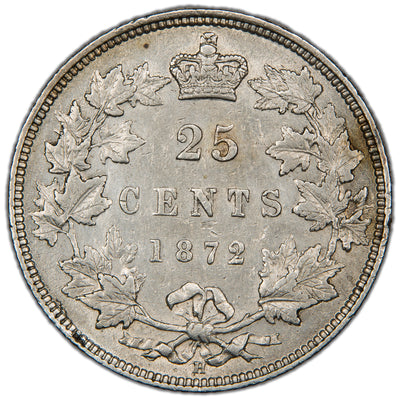 Canada 1872-H 25 Cents Quarter Silver Coin - EF